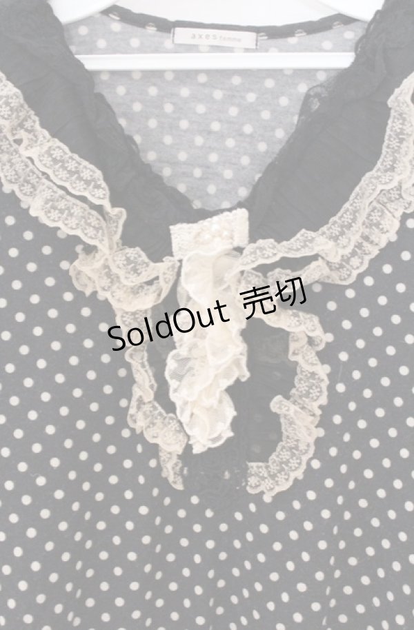 画像2: axes femme / リボンレースドットカットソー M クロ O-26-04-10-020-AX-TO-IG-OS (2)
