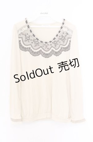 画像: axes femme / はしごレースフロッキースカラップカットソー  アイボリー×ブラウン O-26-04-10-021-AX-TO-IG-OS