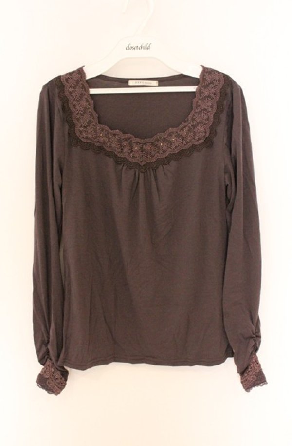 画像1: axes femme / フラワーレース使いインナーカットソー M ブラウン O-26-04-10-023-AX-TO-IG-OS (1)