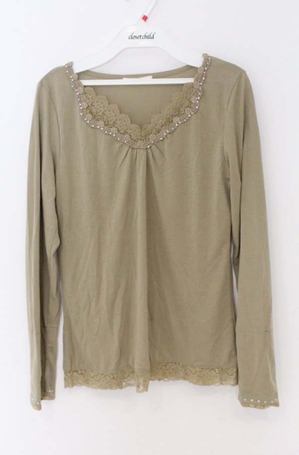 画像1: axes femme / /レース切替リブプルオーバー  グリーン O-26-04-10-026-AX-TO-IG-OS (1)