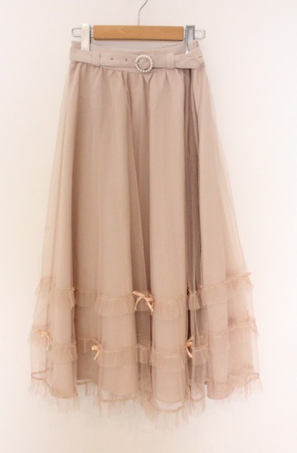 画像1: Honey Cinnamon / パールバックルチュールスカート  ベージュ O-26-04-10-031-LO-SK-IG-OS (1)