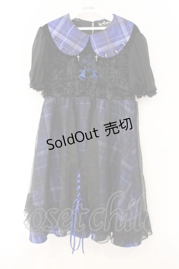 画像1: BLOOD SUPPLY（海外ブランド） / 異素材レイヤードチェックワンピース  ブラック×パープル O-26-04-11-032-GO-OP-IG-OS (1)