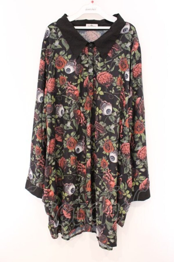 画像1: Drug Honey / 臓器の花園シャツワンピース  ブラック O-26-04-11-034-PU-OP-IG-OS (1)