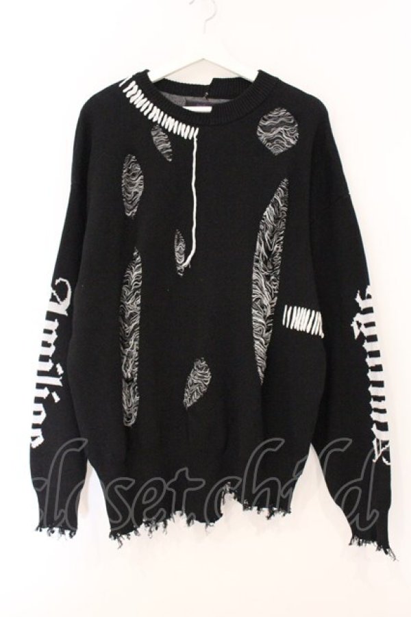 画像1: Amilige / ダメージBIGニットソー  ブラック O-26-04-11-048-PU-TO-YM-OS (1)