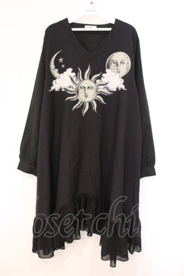 画像1: Drug Honey / 月と太陽ワンピース  ブラック O-26-04-11-063-PU-OP-IG-OS (1)