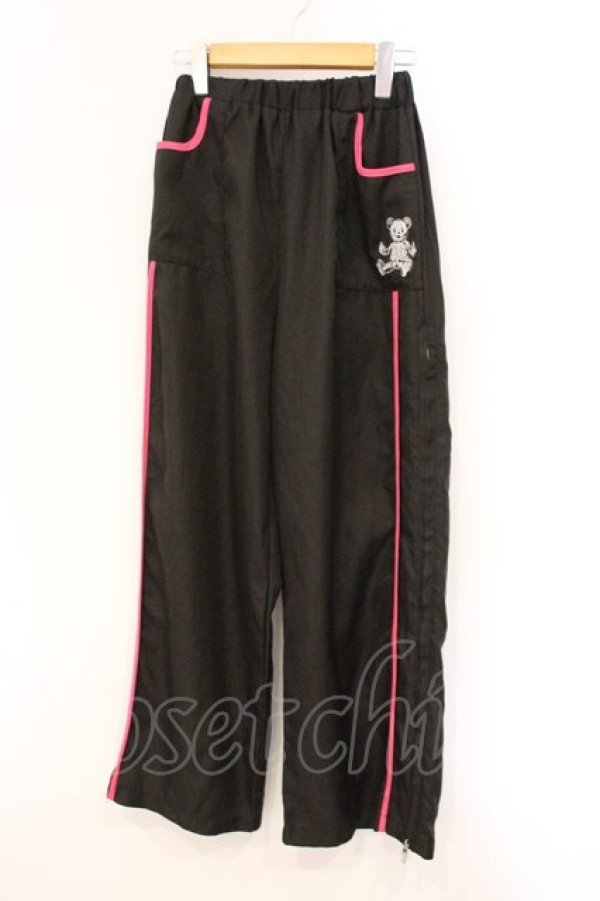 画像1: Drug Honey / スケルトンテディ刺繍ナイロンパンツ  ブラック×ピンク O-26-04-11-065-PU-PA-IG-OS (1)