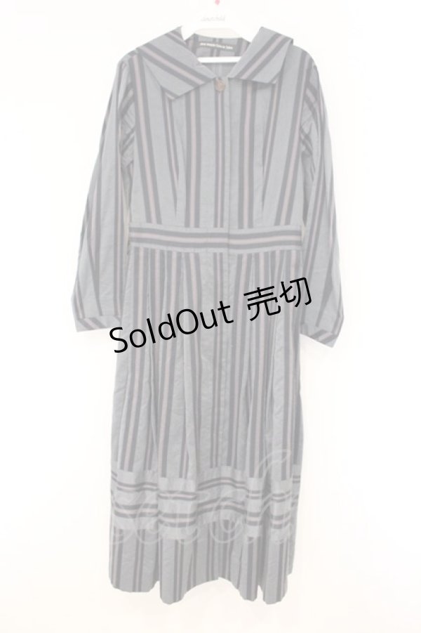 画像1: Jane Marple Dans Le Salon / レジメンタルストライプワンピース M グレー O-26-04-11-008-JM-OP-IG-OS (1)