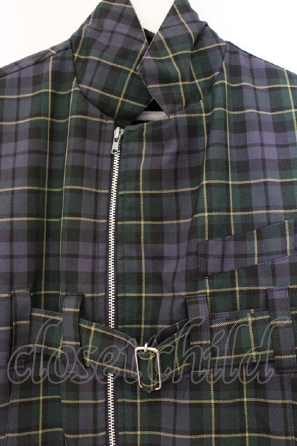 画像2: MILKBOY / ナイロン切り替えベルテッドジャケット  グリーン×パープルチェック O-26-04-11-086-MB-JA-IG-OS (2)