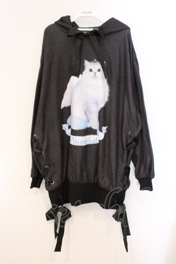 画像1: TRAVAS TOKYO / Tiara cat lace-up hem hoodie  ブラック O-26-04-11-090-PU-TO-IG-OS (1)