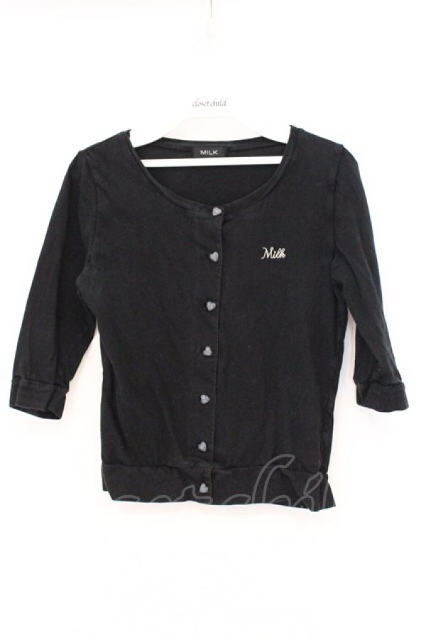 画像1: MILK / ロゴ刺繍ハートボタンカーディガン  クロ O-26-04-11-012-ML-TO-IG-OS (1)