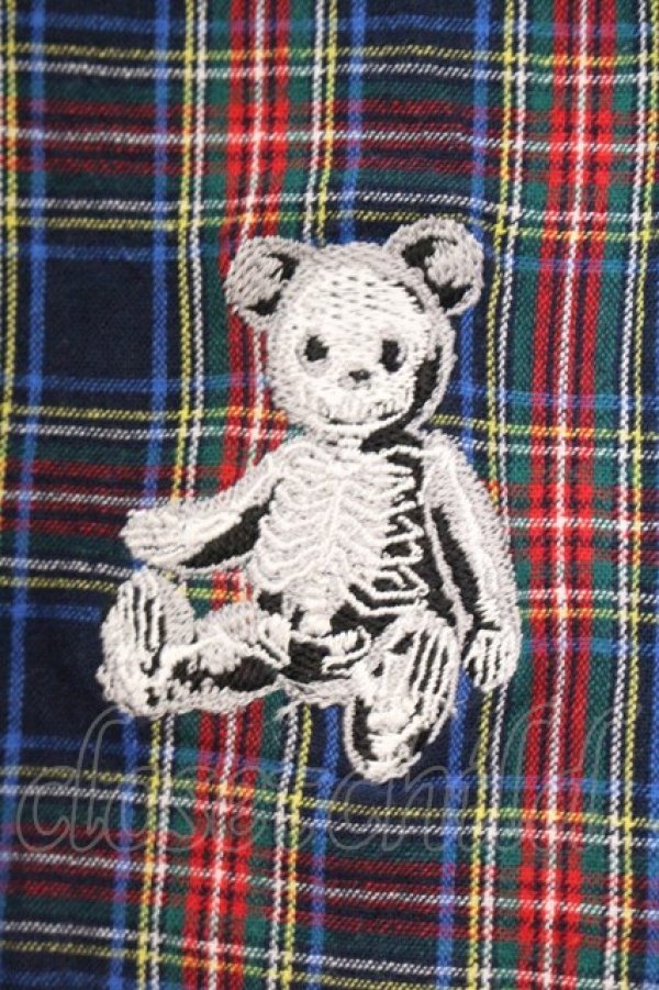 画像2: Drug Honey / スケルトンテディ刺繍セーラーワンピース  ブルーチェック×クロ O-26-04-11-018-PU-OP-IG-OS (2)