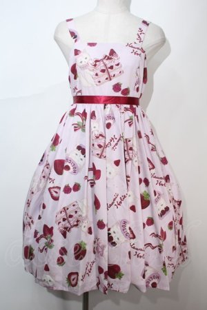 画像: Kawaii Holic /  Strawberry on the Catジャンパースカート  ピンク S-24-04-22-075-PU-OP-AS-ZS
