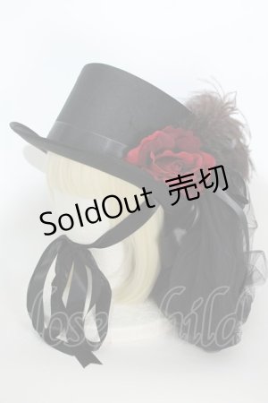 画像: Triple fortune / /コサージュ付きシルクハット  黒 S-24-05-27-004-EL-AC-AS-ZS