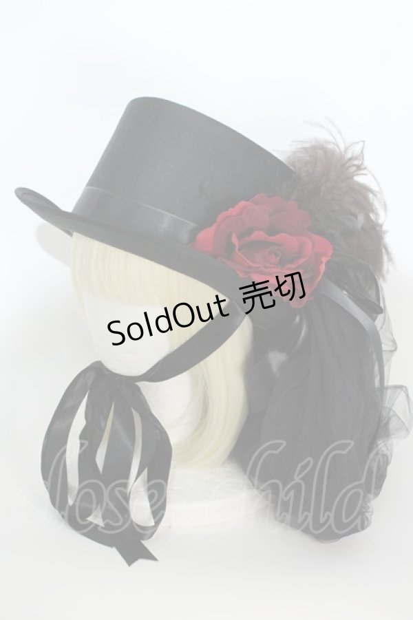 画像1: Triple fortune / /コサージュ付きシルクハット  黒 S-24-05-27-004-EL-AC-AS-ZS (1)