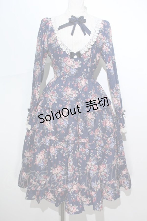 画像1: Innocent World / 薔薇と苺のティアードワンピース M ネイビー S-24-05-29-034-IW-OP-AS-ZS (1)