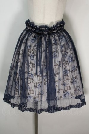 画像: axes femme / チュール×メルヘン花柄スカート  紺 S-24-07-01-077-AX-SK-AS-ZT119