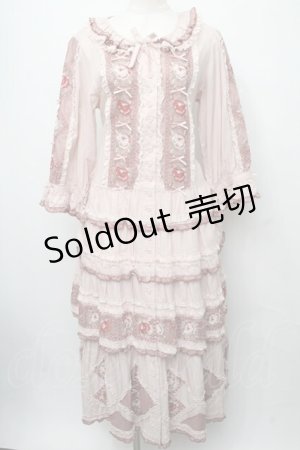 画像: PINK HOUSE / ローズチュールレース使いパッチワーク風ワンピース  ピンク S-24-07-23-045-LO-OP-HD-ZS