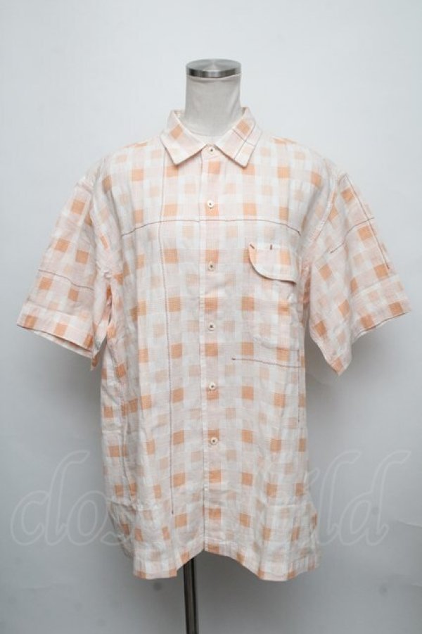 画像1: Karl Helmut / チェック&なみ刺繍半袖シャツ M オレンジＸ白チェック S-24-08-11-015-EL-BL-HD-ZT145 (1)