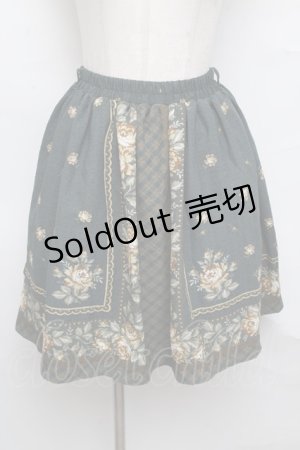 画像: axes femme / スカーフパネル花柄スカート  グリーン S-24-08-26-084-AX-SK-AS-ZT397
