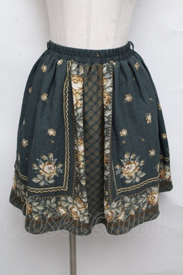 画像1: axes femme / スカーフパネル花柄スカート  グリーン S-24-08-26-084-AX-SK-AS-ZI (1)