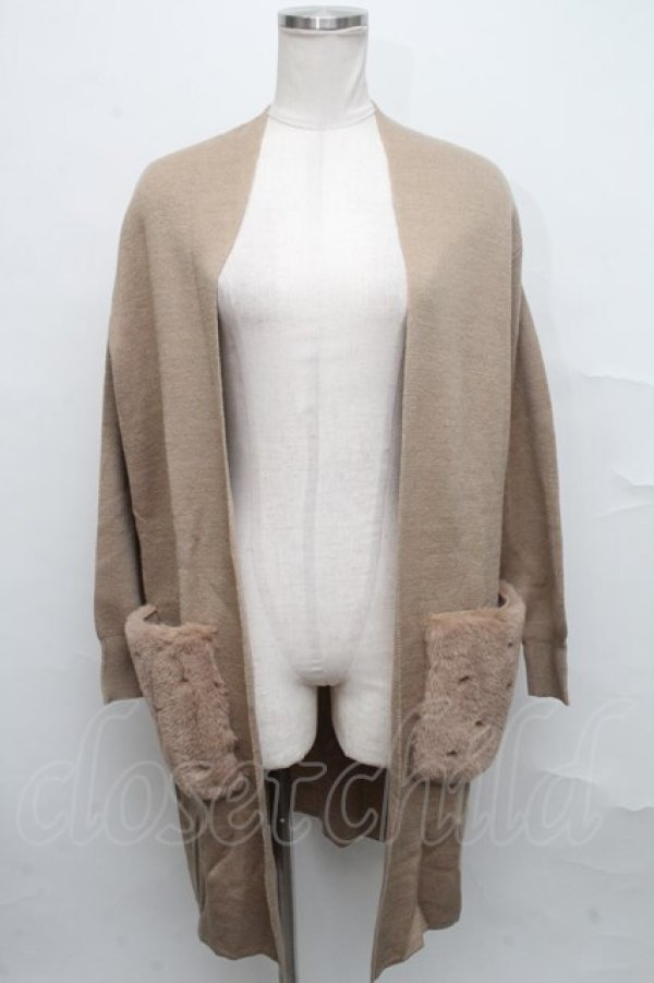 画像1: axes femme / ファーポケットコーディガン  ベージュ S-24-09-14-034-AX-TO-AS-ZT381 (1)