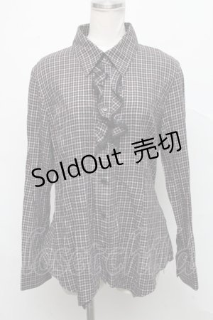 画像: 【SALE】MIHO MATSUDA / フリルチェックブラウス  黒Ｘブラウン S-24-09-17-033-GO-BL-AS-ZT367