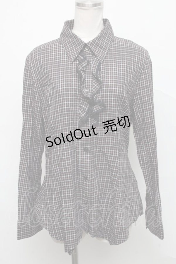 画像1: 【SALE】MIHO MATSUDA / フリルチェックブラウス  黒Ｘブラウン S-24-09-17-033-GO-BL-AS-ZT367 (1)