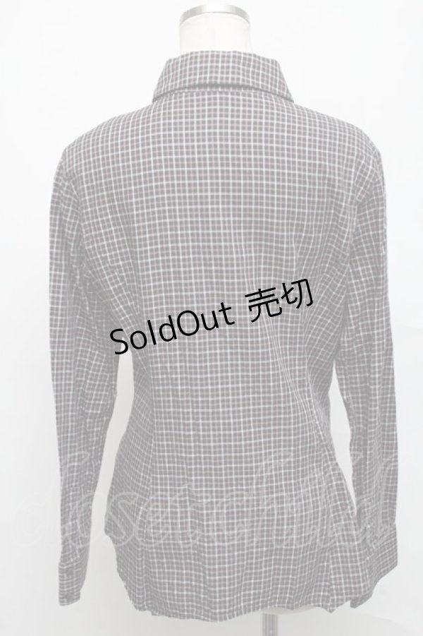 画像2: 【SALE】MIHO MATSUDA / フリルチェックブラウス  黒Ｘブラウン S-24-09-17-033-GO-BL-AS-ZT367 (2)