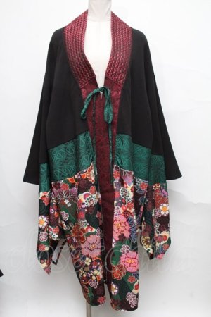 画像: Qutie Frash / 和柄切り替え着物ロングカーディガン   S-24-10-05-053-QU-TO-HR-ZI