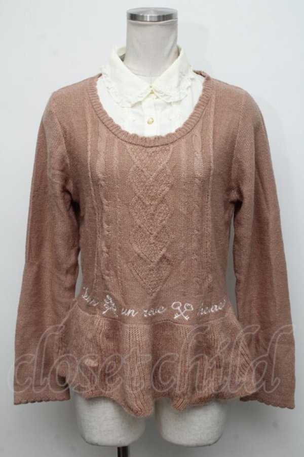 画像1: axes femme POETIQUE / 刺繍入りニットプルオーバー  ピンク S-24-10-11-033-AX-OP-HR-ZI (1)