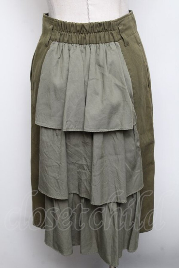 画像2: Franche Lippee / バックティアードデニムスカート  カーキ S-24-10-24-067-LO-SK-HR-ZT224 (2)