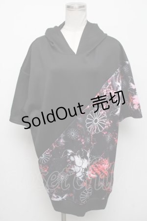 画像: NieR Clothing / 和柄九尾切替プルオーバー  黒ｘ赤 S-24-10-24-027-PU-TO-HR-ZT183