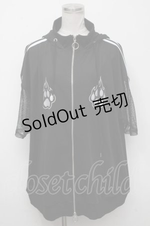 画像: LISTEN FLAVOR / 猫耳肉球ファイヤー袖メッシュジャージ  黒 S-24-11-06-052-PU-JA-AS-ZI