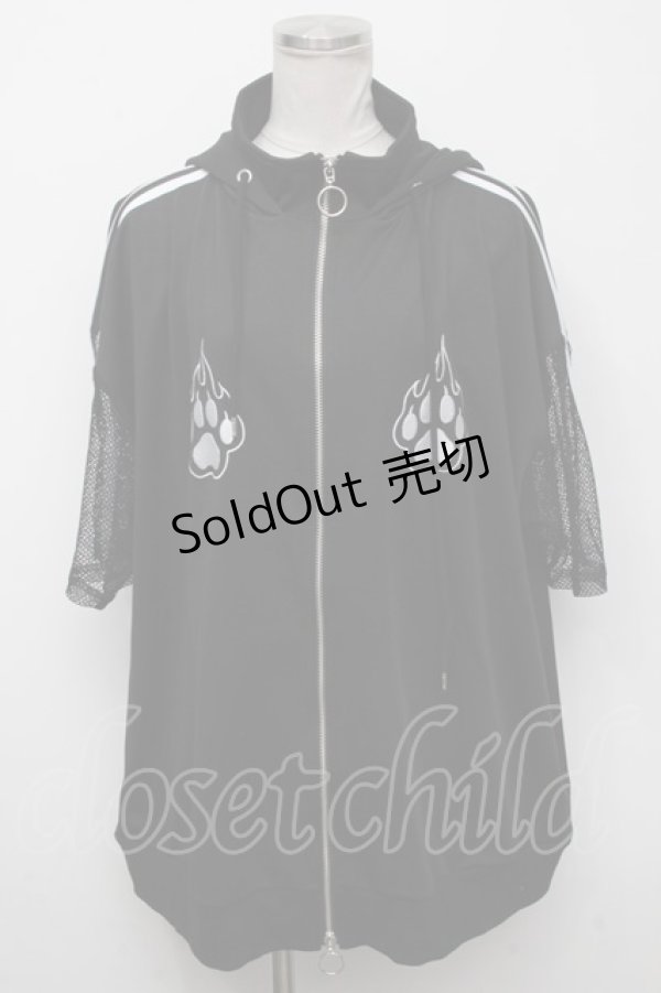 画像1: LISTEN FLAVOR / 猫耳肉球ファイヤー袖メッシュジャージ  黒 S-24-11-06-052-PU-JA-AS-ZI (1)