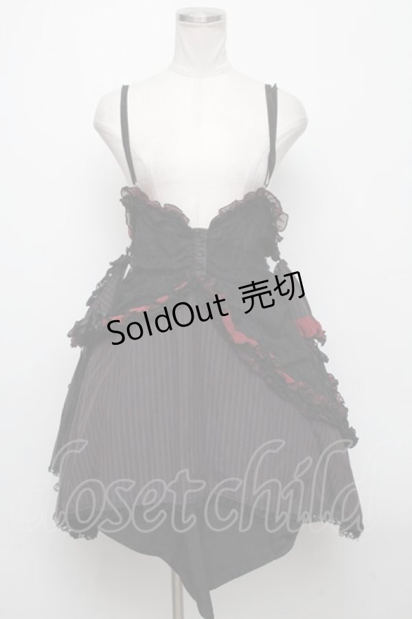 画像1: H jelly / レースストライプベビードール  赤ｘ黒 S-24-11-06-075-HN-TO-HR-ZS (1)