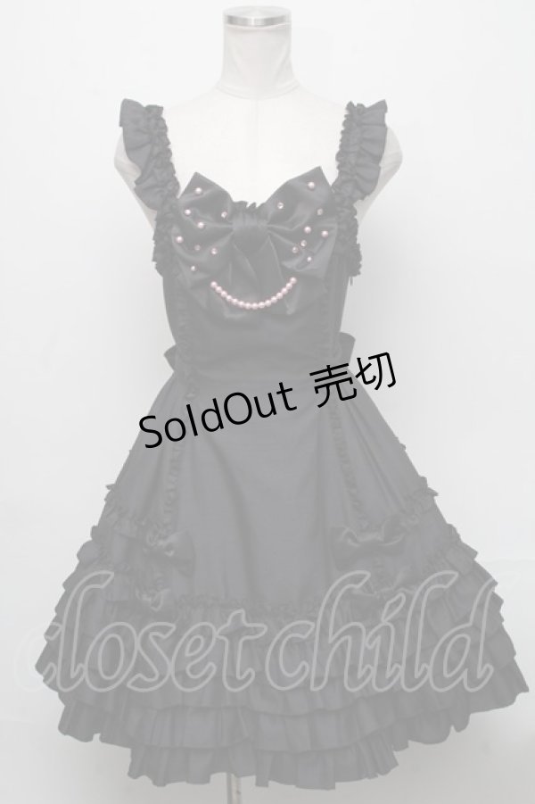 画像1: Angelic Pretty / ドレッシーサテンフリルジャンパースカート  黒 S-24-12-01-056-AP-OP-AS-ZS (1)