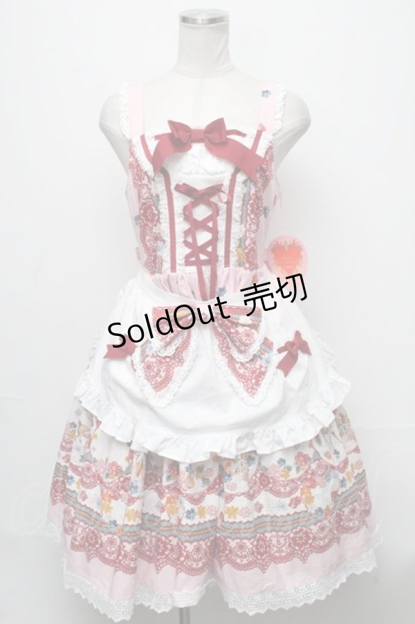 画像1: BABY,THE STARS SHINE BRIGHT / Pastoral Decoration Paletteエプロンジャンパースカート  ピンク S-24-12-01-059-BA-OP-AS-ZS (1)