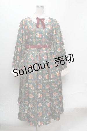画像: axes femme Kawaii / 森のケーキ屋さん柄ワンピース  グリーン S-24-12-06-077-AX-OP-HR-ZH