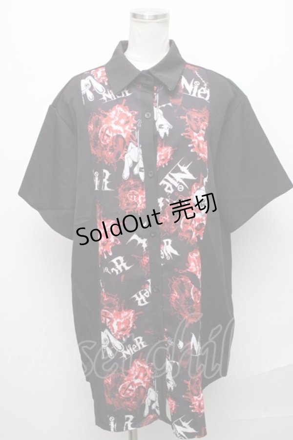 画像1: NieR Clothing / 転写プリントシャツ  黒 S-24-12-15-046-PU-TO-AS-ZT137 (1)