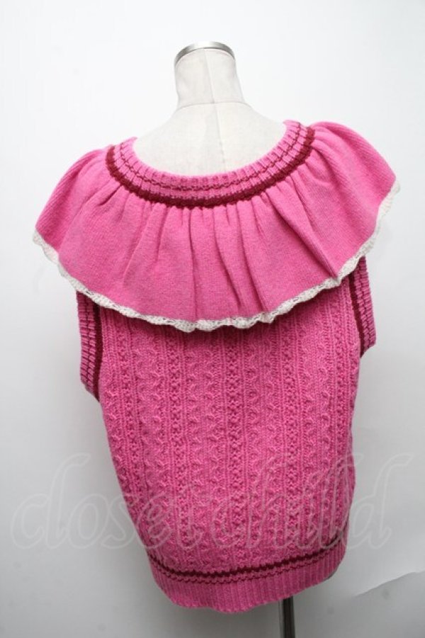 画像2: Candy Stripper / FRILL CABLE KNIT VEST  ピンク S-24-12-17-048-PU-TO-AS-ZT203 (2)