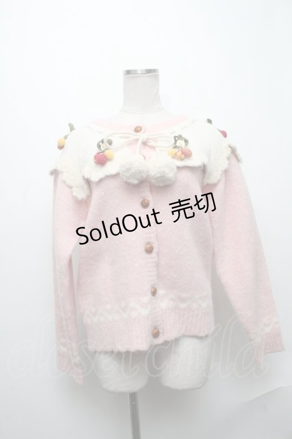画像1: PINK HOUSE / チェリーモチーフ使いヨーク編みニットカーディガン  ピンク S-24-12-17-049-LO-TO-AS-ZS (1)