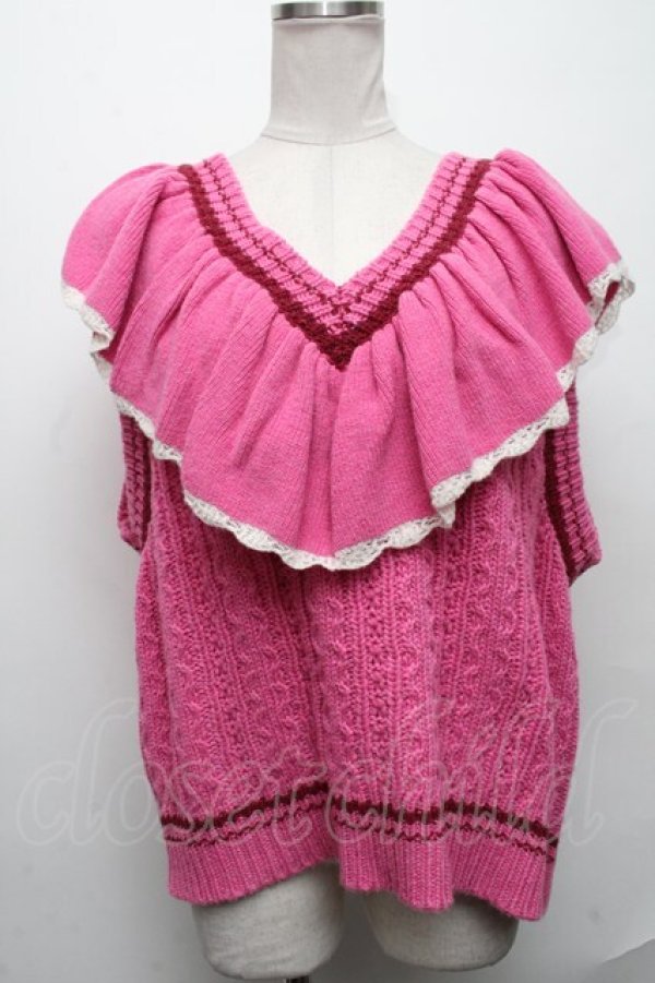 画像1: Candy Stripper / FRILL CABLE KNIT VEST  ピンク S-24-12-17-048-PU-TO-AS-ZT203 (1)