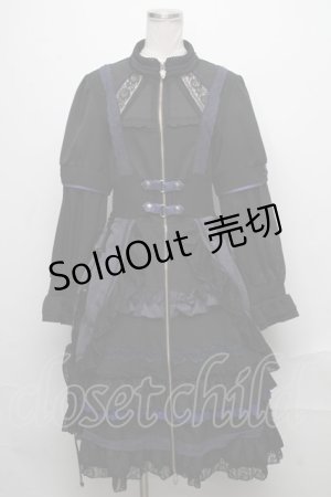 画像: Ozz On / フロントジップ長袖ワンピース  黒ｘ紺 S-24-12-23-064-OO-OP-HR-ZS