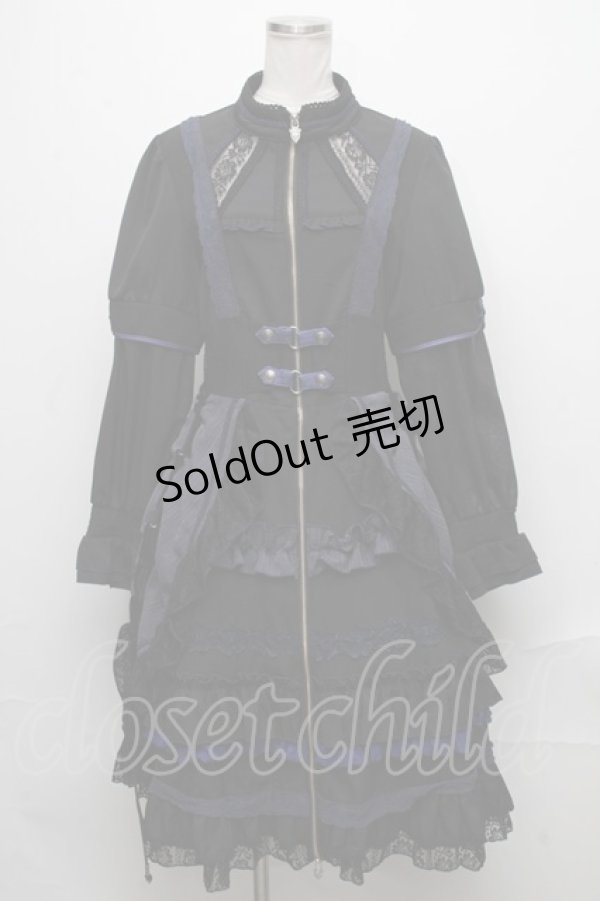 画像1: Ozz On / フロントジップ長袖ワンピース  黒ｘ紺 S-24-12-23-064-OO-OP-HR-ZS (1)