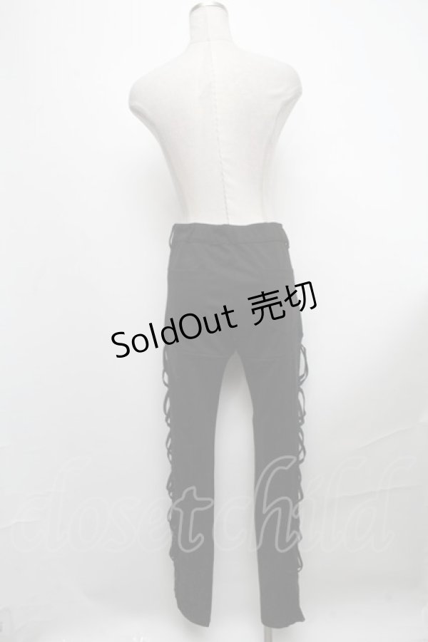 画像2: NAOTO SEVEN / サイド編み上げプリントパンツ  黒 S-24-12-24-083-HN-PA-HR-ZT149 (2)