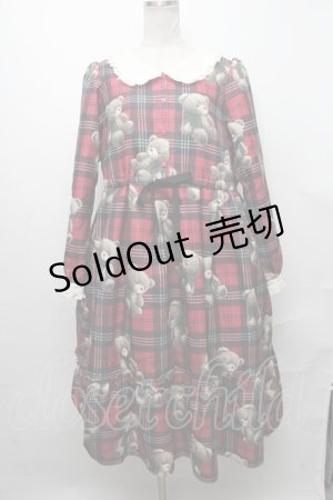 画像: Emily Temple cute / Teddy Bear Tartanワンピース  赤 S-24-12-29-052-ET-OP-HR-ZT066
