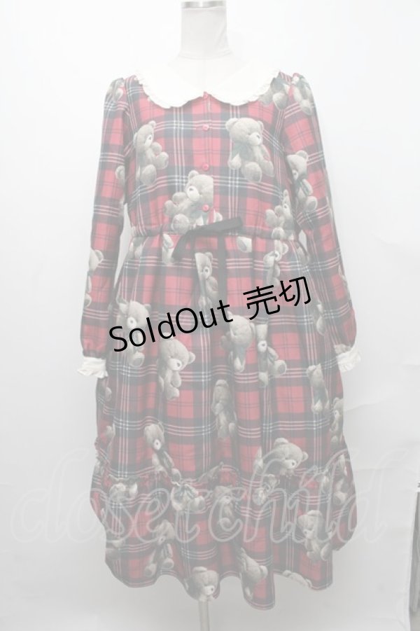 画像1: Emily Temple cute / Teddy Bear Tartanワンピース  赤 S-24-12-29-052-ET-OP-HR-ZT066 (1)