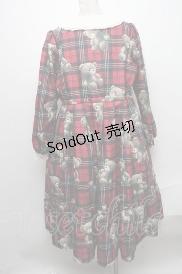 画像2: Emily Temple cute / Teddy Bear Tartanワンピース  赤 S-24-12-29-052-ET-OP-HR-ZT066 (2)
