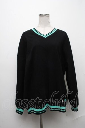 画像: NieR Clothing / シエル配色ニット  黒ｘグリーン S-24-12-29-031-PU-TO-HR-ZT189
