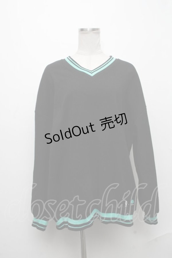 画像1: NieR Clothing / シエル配色ニット  黒ｘグリーン S-24-12-29-031-PU-TO-HR-ZT189 (1)